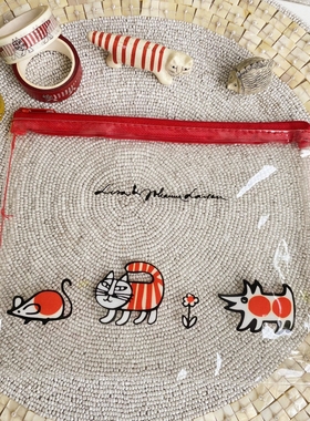 圻诺家 日单Lisa Larson 条纹猫文件袋透明袋卡通猫咪拉链收纳袋