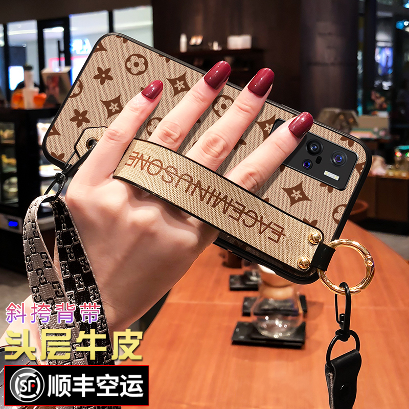 适用斜挎挂绳vivox50手机壳全包x50pro+真皮x60女款x60pro欧美潮牌50pro保护套防摔por硅胶60曲屏版外壳个性