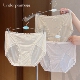 女士内裤 中腰提花柔软透气高开叉亲肤夏薄蚕丝裆蕾丝三角短裤