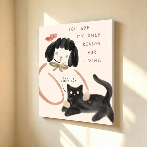 无框画KitAgar搞怪女孩黑猫英文趣味英文语录艺术卧室装饰画挂画