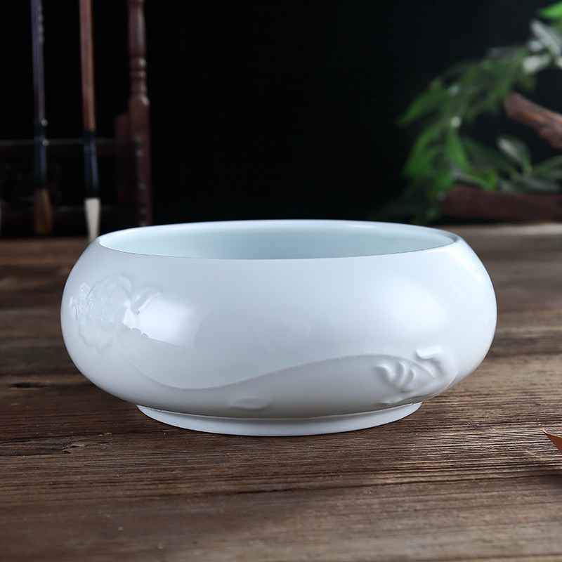 吴氏品雅白瓷纯色影青莲茶洗缸高端陶瓷水盂杯洗家用茶具配件洗杯