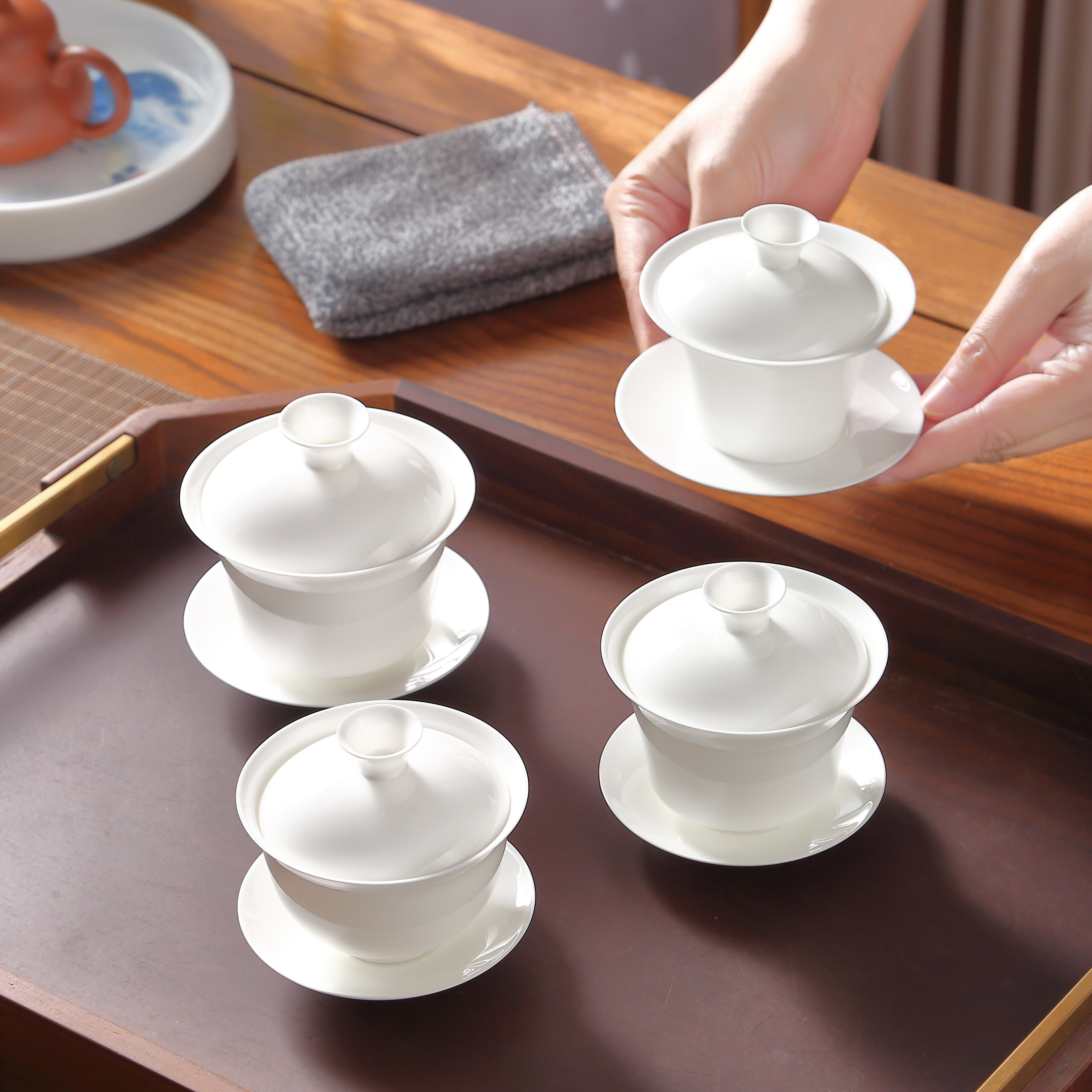 吴氏品雅骨瓷盖碗茶杯  单个高档不烫手超薄潮州高端精品功夫茶具