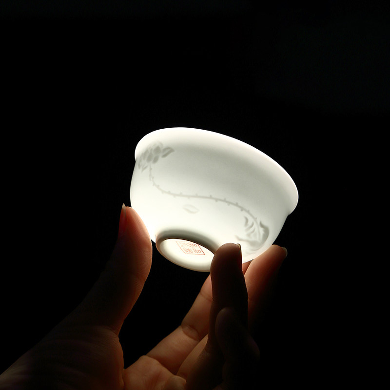 吴氏品雅影青莲花茶碗佛手盖碗陶瓷茶杯纯色潮汕功夫茶具套装家用