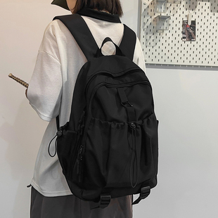 书包女ins日系大容量黑色背包休闲高中生初中生大学生双肩包女生
