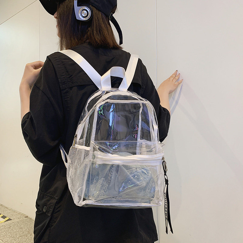 沙滩透明双肩包女韩版新款简约休闲小背包百搭迷你果冻包防水书包