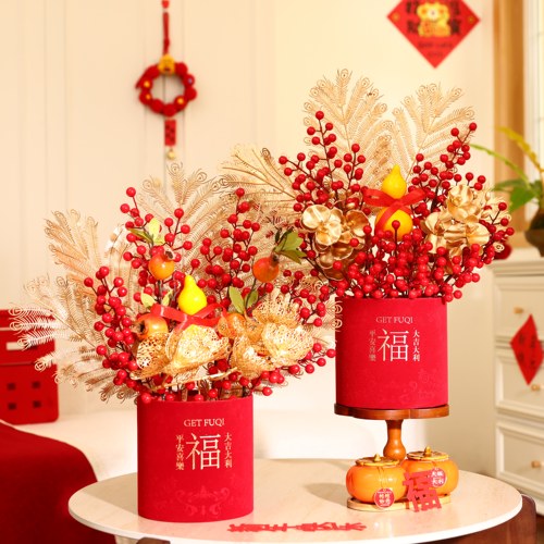 新年过年客厅装饰品发财果福桶创意摆件2026马年春节氛围气氛布置