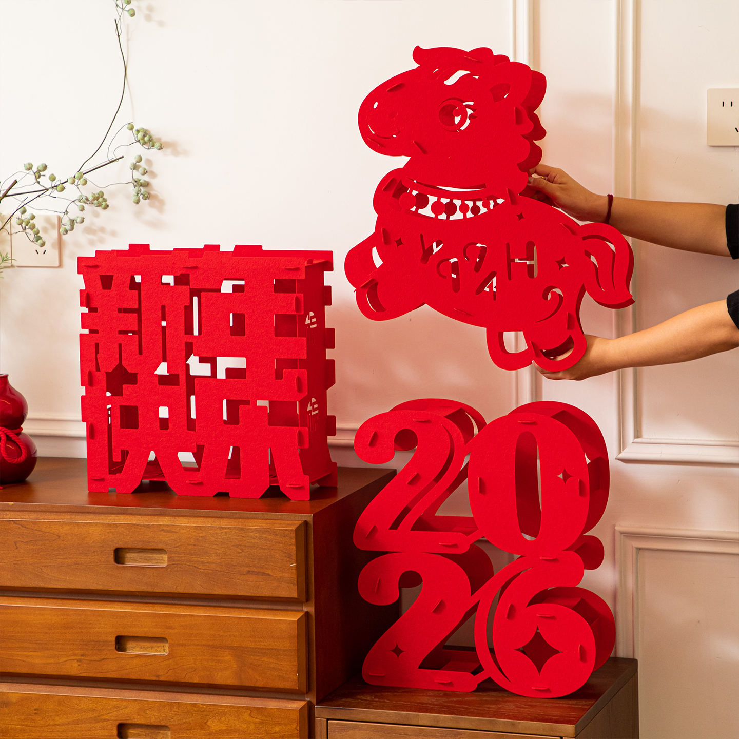 马年立体福字装饰摆件2026新年装饰新款过年春节玄关桌面客厅布置