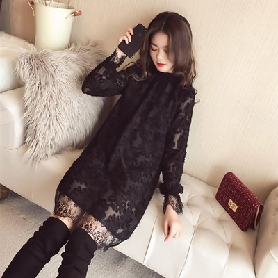 蕾丝女长袖新款t恤上衣打底衫