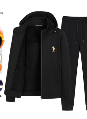 U.S. POLO ASSN.运动卫衣套装男新款秋冬季男士加绒加厚休闲服装