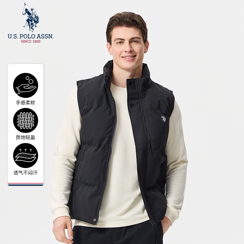 USPA男士棉马甲美式休闲保罗无袖背心立领外穿内搭秋季保暖男装