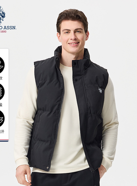 USPA男士棉马甲美式休闲保罗无袖背心立领外穿内搭秋季保暖男装