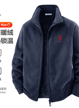 USPA男士夹克冬季加厚保暖奥粒绒连帽外套美式休闲保罗上衣夹克衫