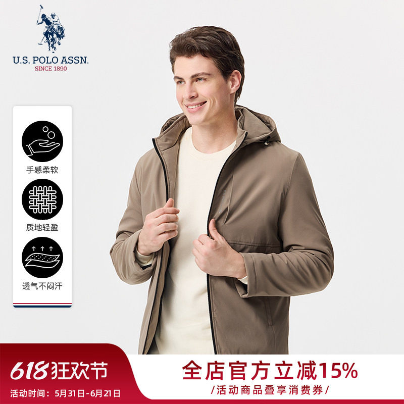 【商场同款】USPA男士棉服连帽休闲保罗棉衣保暖短款冬装夹克外套