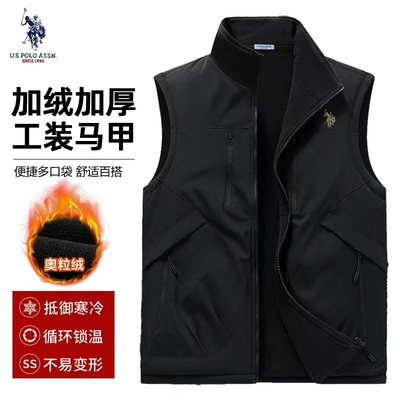 USPA男士马甲加绒加厚美式休闲保罗背心新款保暖立领无袖男装上衣