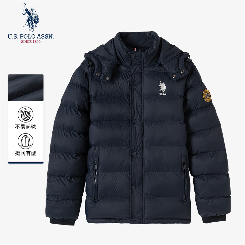 USPA棉服男士外套冬季连帽短款休闲棉袄男青年加厚保暖棉衣上衣服