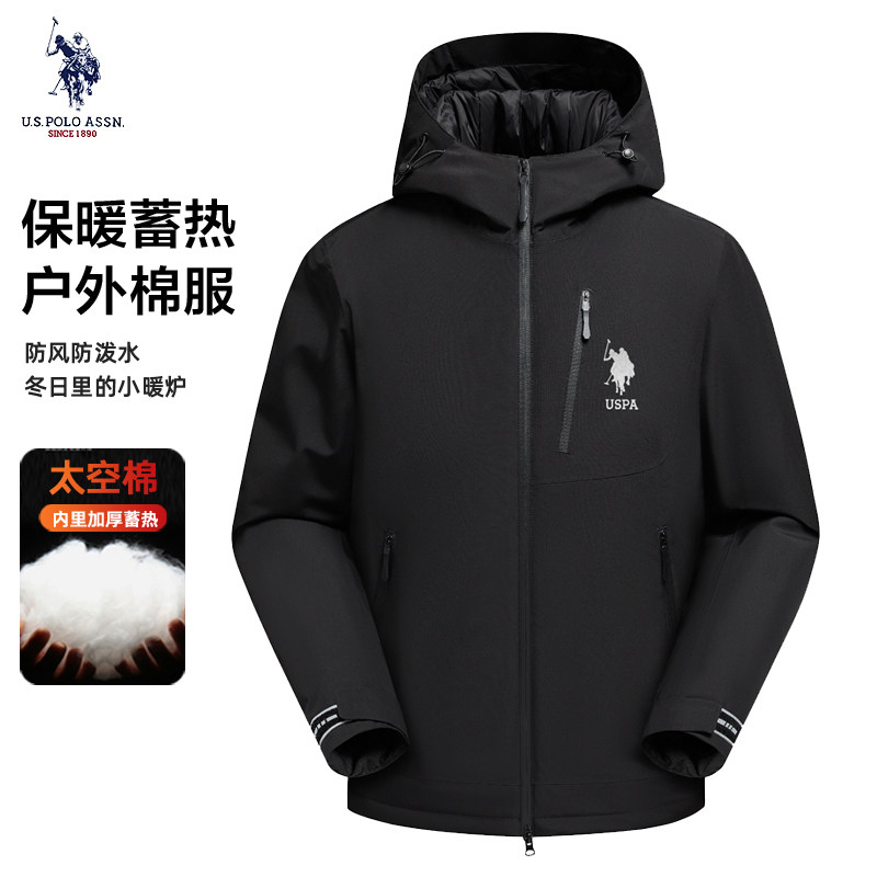 USPA男士棉服冬季防寒保暖连帽棉衣外套美式休闲保罗男装夹克上衣