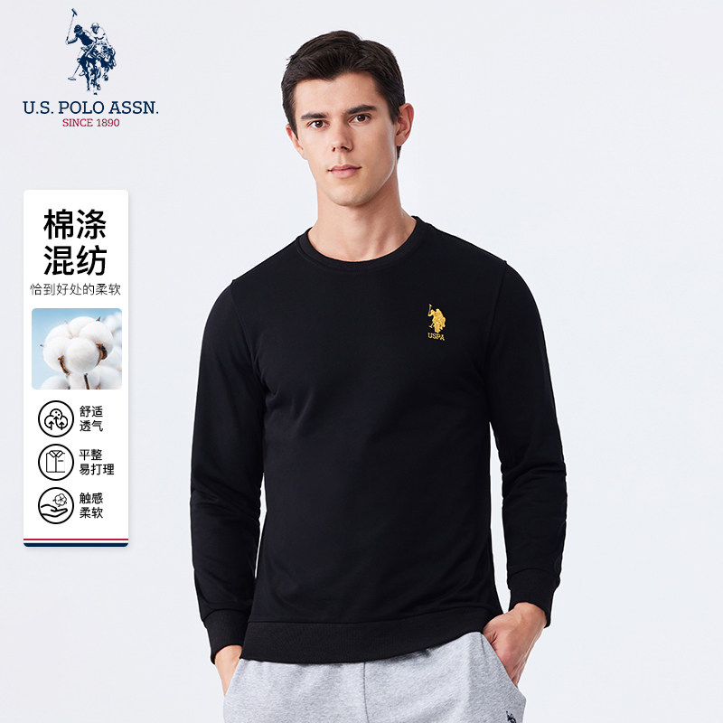 U.S. POLO ASSN.男士卫衣长袖外套圆领套头衫纯色宽松无帽上衣男