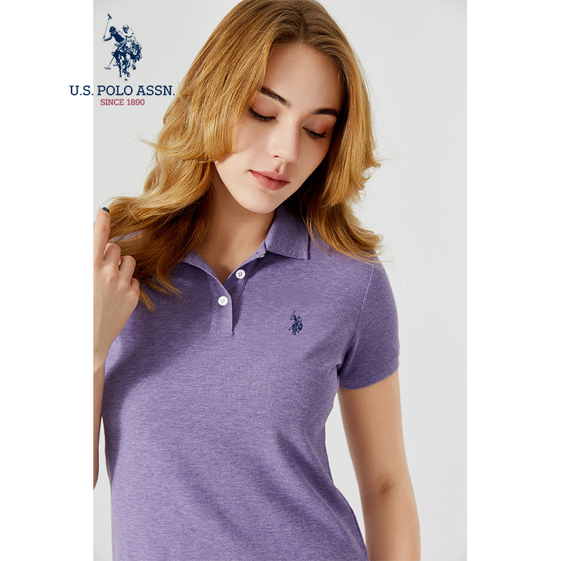 U.S. POLO ASSN.POLO衫女短袖夏新款纯色运动短袖翻领T恤舒适透气