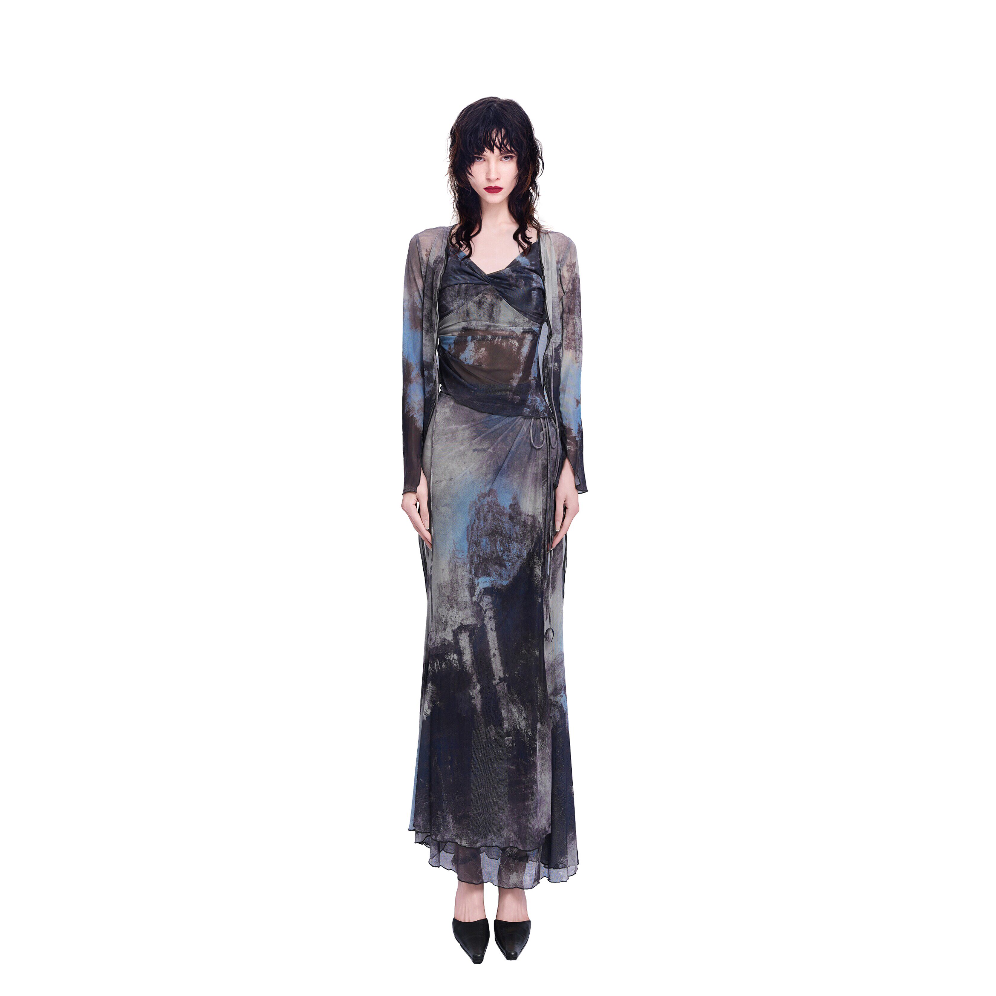 KUNSWEAR/琨丝薇尔26SP 时尚设计女士水墨吊带长开衫两件套