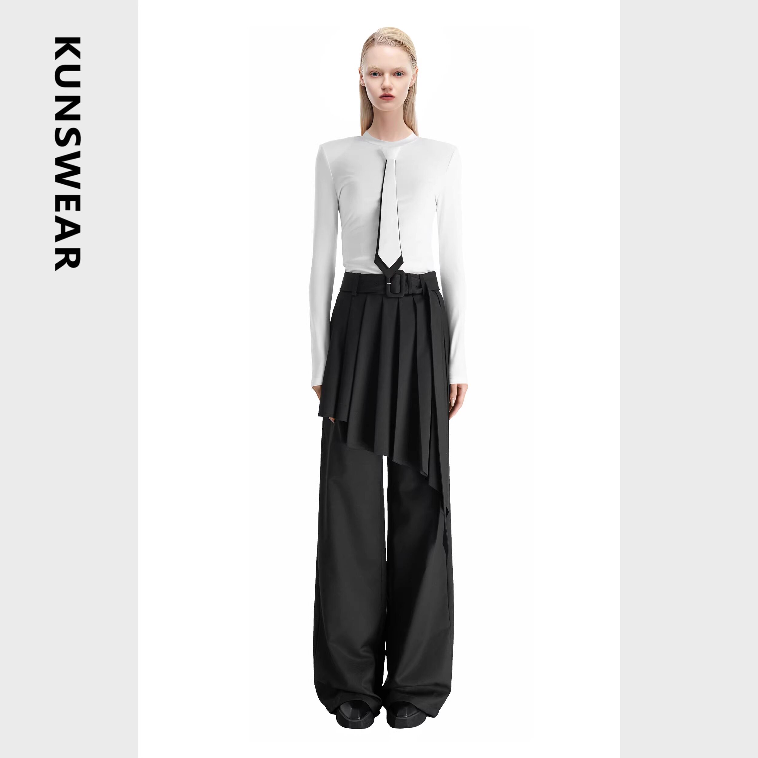 KUNSWEAR/琨丝薇尔25FA 极简撞色领带设计小众长袖上衣 836004290