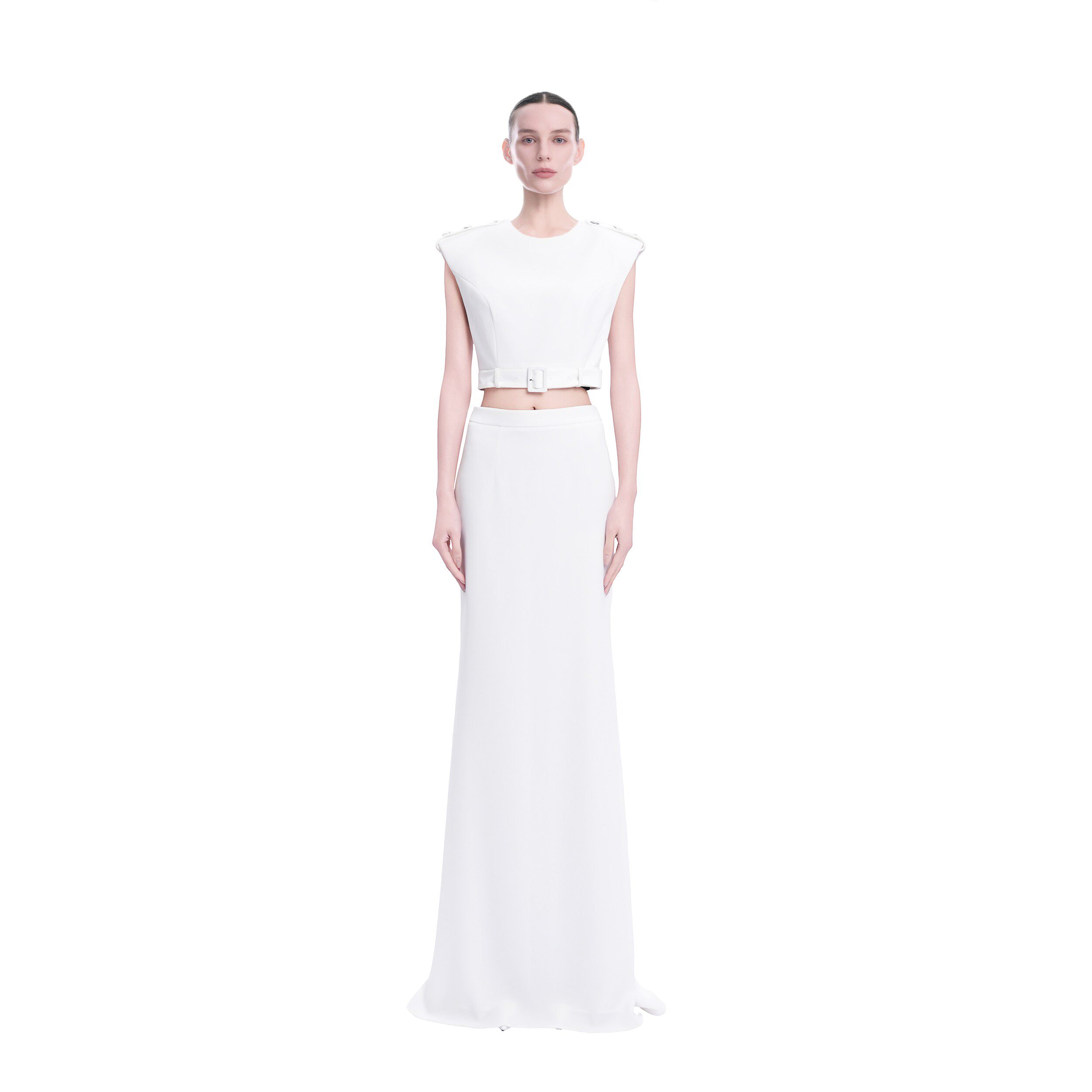 KUNSWEAR/琨丝薇尔26SU 收腰无袖肩章腰带设计短款上衣 844004390