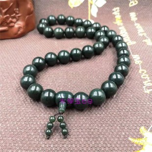 天然新疆和田玉青玉塔青佛珠手链18mm大珠子36颗圆玉珠手持项链串