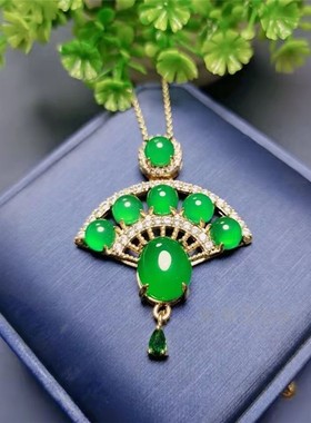 925镶嵌黄色扇形玉石项链吊坠