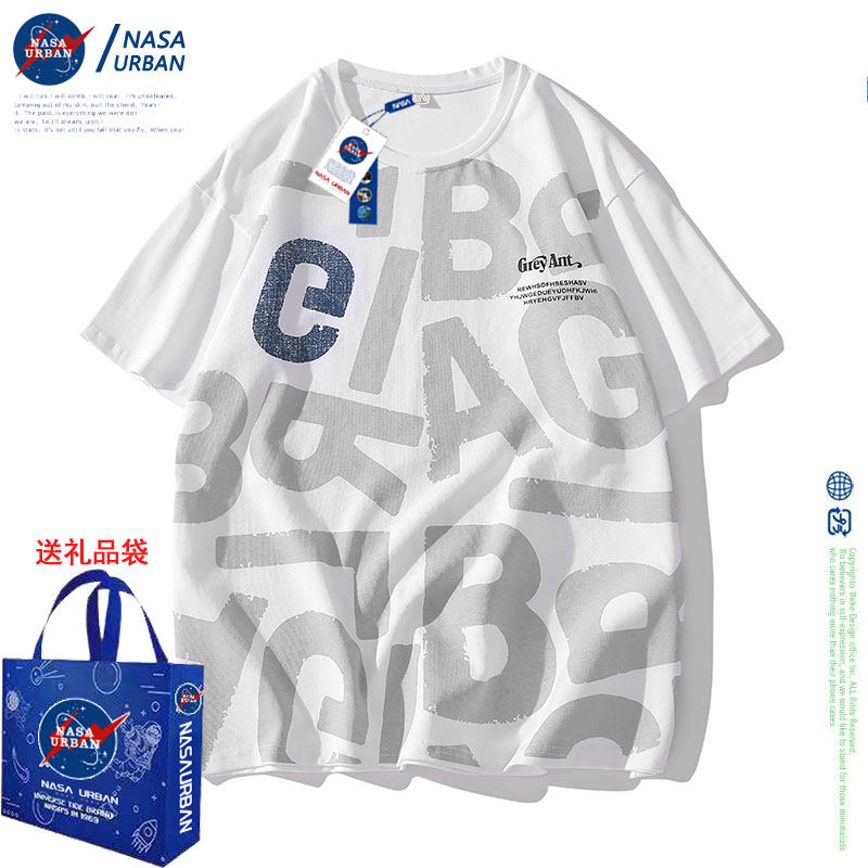 NASA URBAN联名款夏季t恤短袖男女同款印花休闲潮流情侣装服饰潮