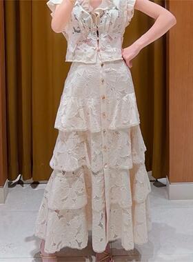 maSande2025春夏新款女装法式时尚镂空花朵蛋糕半身裙SFPJU01436