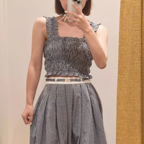 maSande2025春夏新款女装短款修身褶皱吊带上衣MFPTO01192
