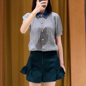 maSande2025早秋新款女装法式简约时尚牛仔领短袖针织开衫SFPCA01