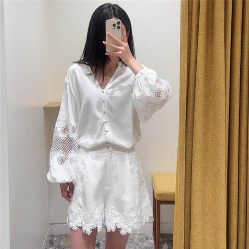 maSande2025早春夏新款女装蕾丝宽松V领衬衫上衣MFPCM00616