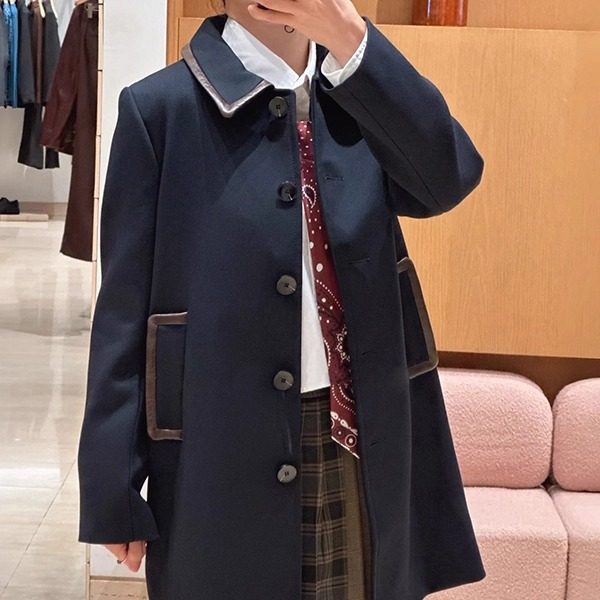 maSande2025秋冬新款女装都市游牧复古皮革翻领七分袖外套SFPOU00