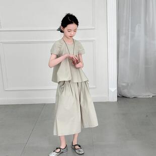 女童年夏季新款韩系裙裤套装中大童休闲短袖上衣A字伞裙显瘦