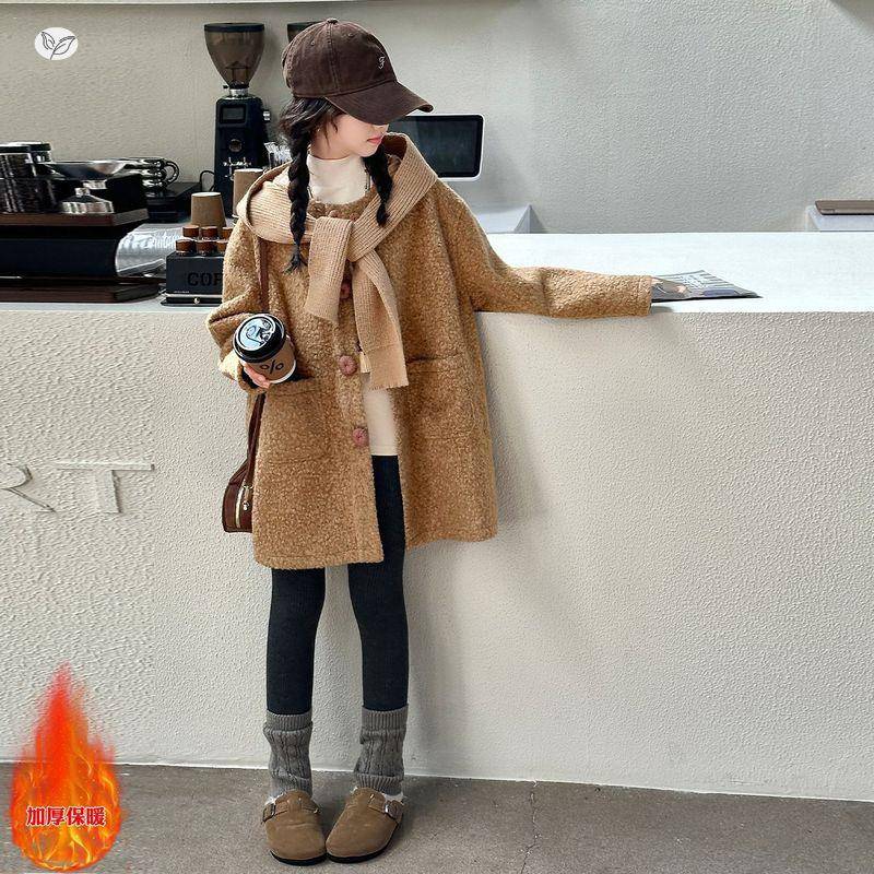 女童呢大衣220年秋冬新款中大儿童针织帽呢子外套中长款风衣韩5系