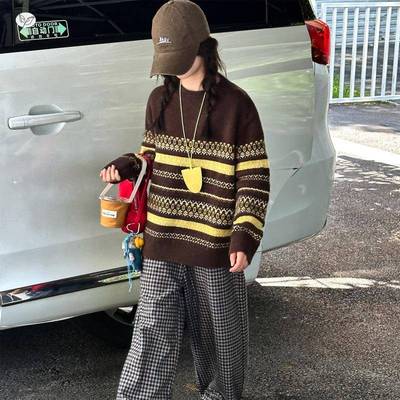 女童25秋冬新款韩版泡芙格费棉马甲套装女孩裤保暖尔岛毛衣加绒子