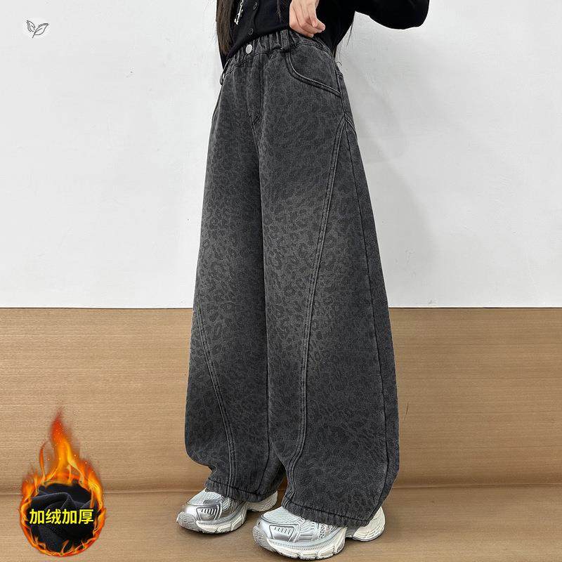 童加绒弯刀裤0225年女冬季新款港风复古豹纹牛仔裤中大童时髦长裤,童装/婴儿装/亲子装,裤子,淘宝优惠券,粉丝福利购,淘宝优惠卷