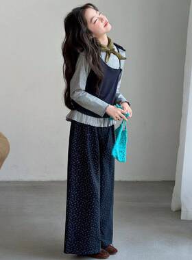 秋女童舒适韩系假两件碎花休裤套装中大童春新款气质休闲两件闲套