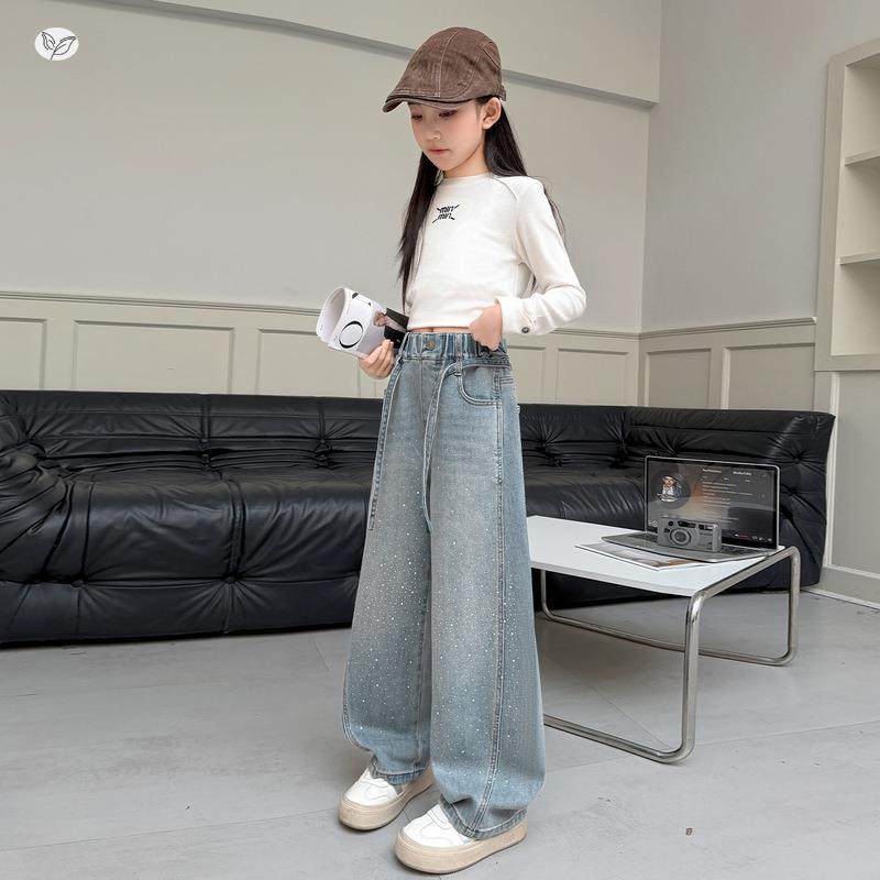 女加绒牛仔裤2025童年秋冬新款烫钻弯刀裤中长大童复古洋气阔腿裤,童装/婴儿装/亲子装,裤子,淘宝优惠券,粉丝福利购,淘宝优惠卷