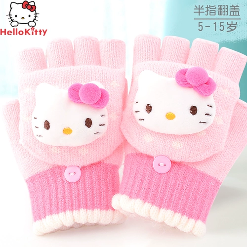 Hello kitty, детские перчатки, детский удерживающий тепло мультяшный милый комплект для школьников, без пальцев