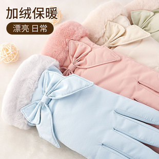 少女冬季五指手套大童加厚加绒保暖防寒防风骑车冬天女士女孩毛绒