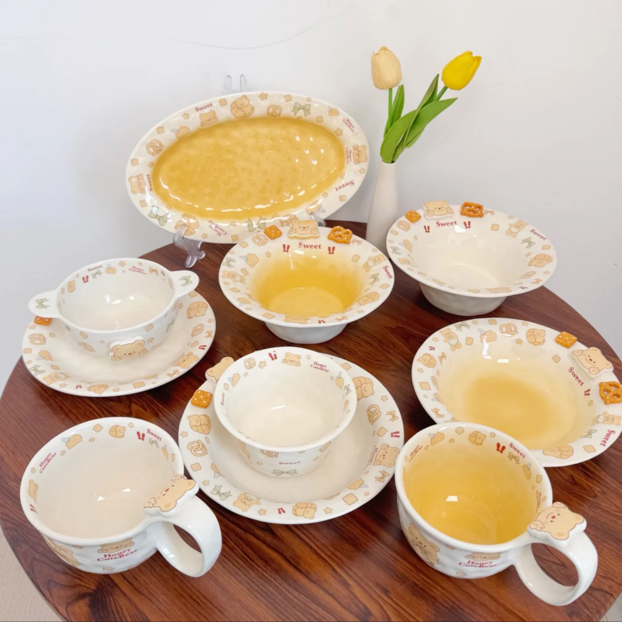 奶油小熊陶瓷餐具套装家用碗碟盘子乔迁新居礼物釉下彩和高温贴花,餐饮具,碗,淘宝优惠券,粉丝福利购,淘宝优惠卷