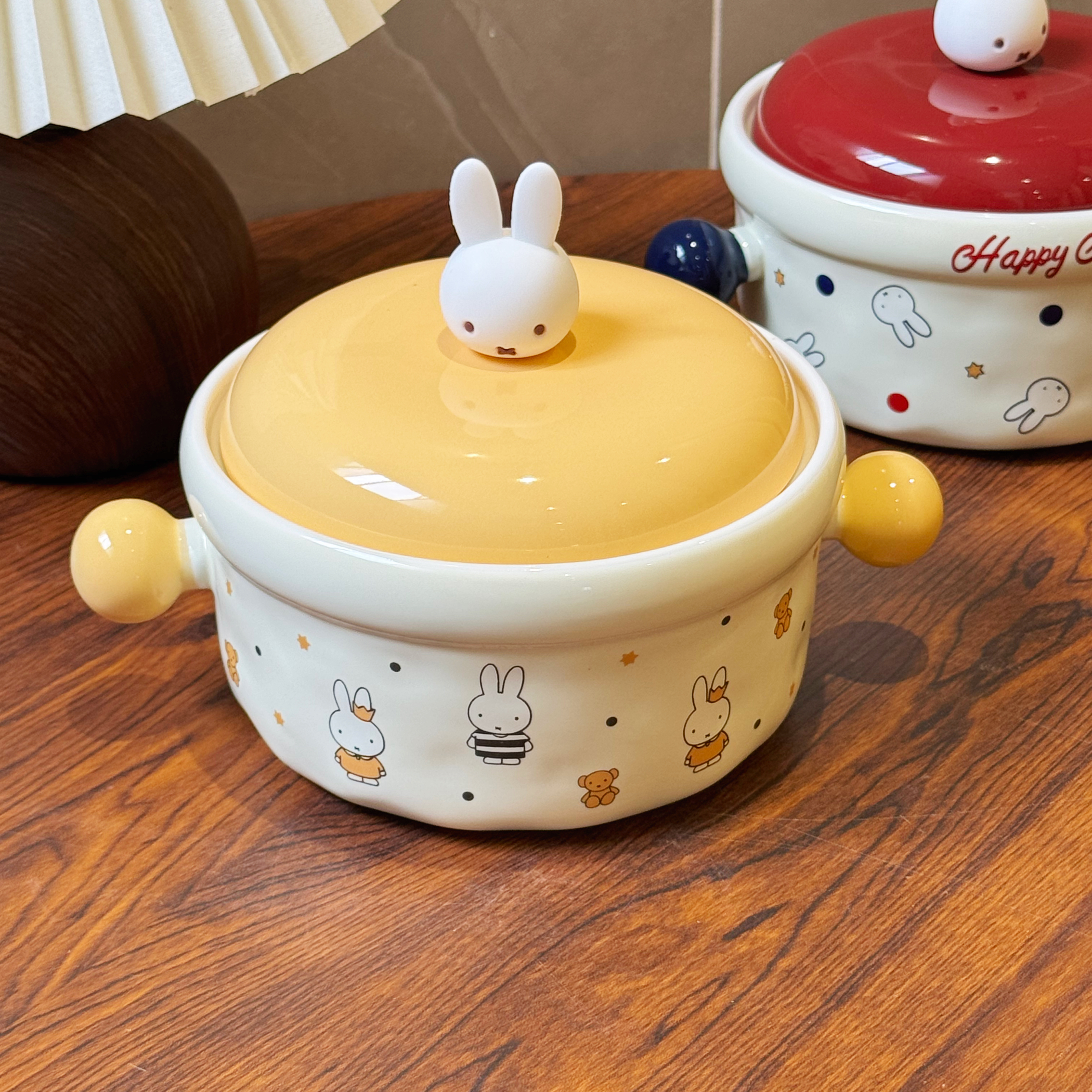 米菲兔陶瓷泡面碗可爱家用汤碗卡通双耳大容量带盖