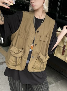 HELLOTANGO《工装市集》秋冬日系口袋工装风休闲马甲85712#