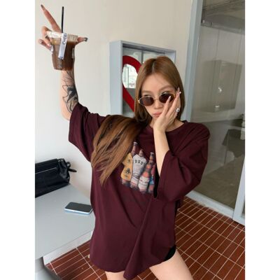 HELLOTANGO《酒精派对》美式复古趣味印花休闲圆领短袖T恤65951#