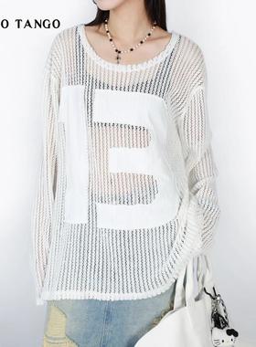 HELLOTANGO《幸运十三》小众设计师款个性显瘦镂空长袖T恤54412#