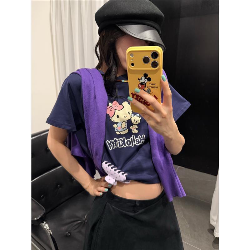 HELLOTANGO《甜系KT》夏季韩系kitty印花减龄休闲短袖T恤56350