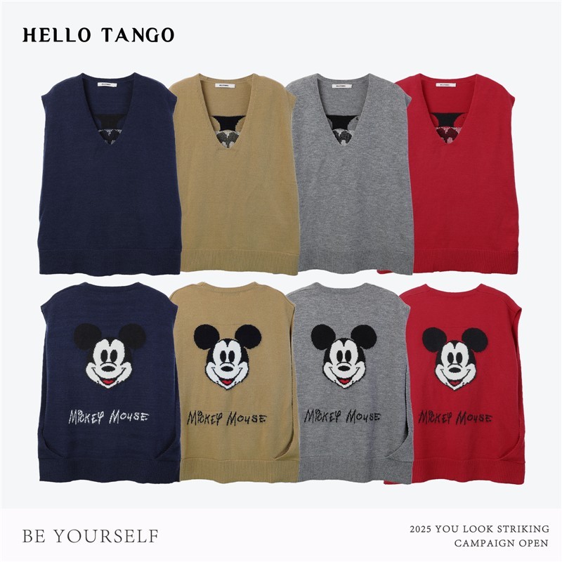 HELLOTANGO《玩趣调色盘》韩系趣味米奇图案v领针织马甲8352-1#