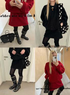 HELLOTANGO《雪夜奇迹》秋冬韩系加厚保暖摇粒绒显瘦半身裙55806#