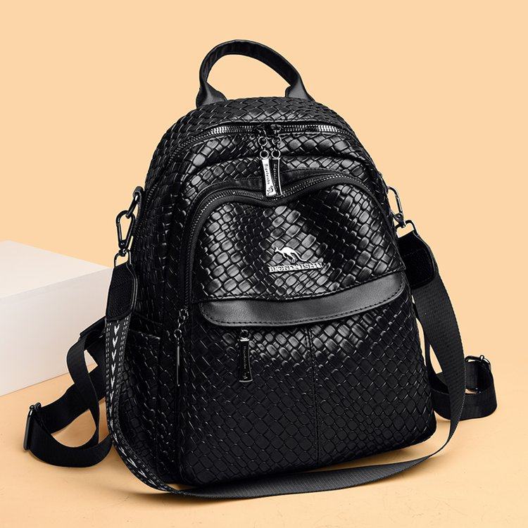 双肩包女士2026真皮新款双肩时尚百搭休闲编织软皮大容量背包高档